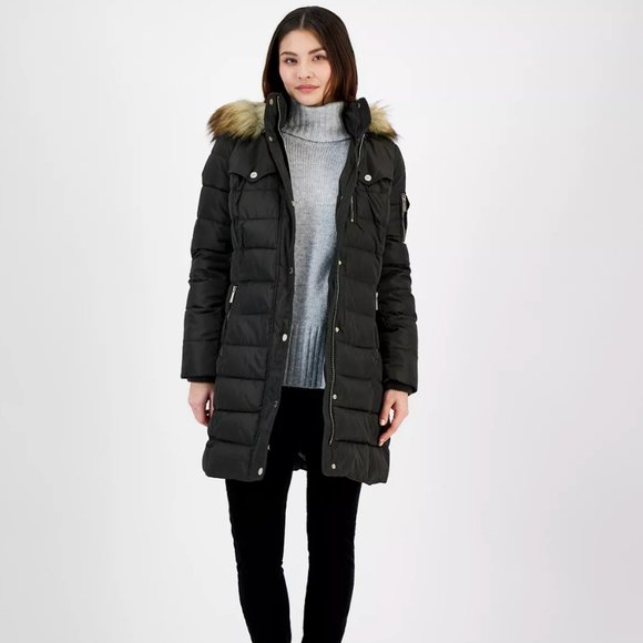 Michael Kors Women's Faux-Fur-Trim Hooded Puffer Coat - Picture 2 of 8